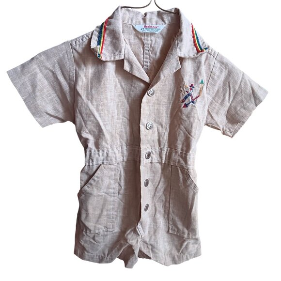 True Vintage 70's Health-Tex 4T Boys Beige Romper Embroidered Cowboy Play shorts